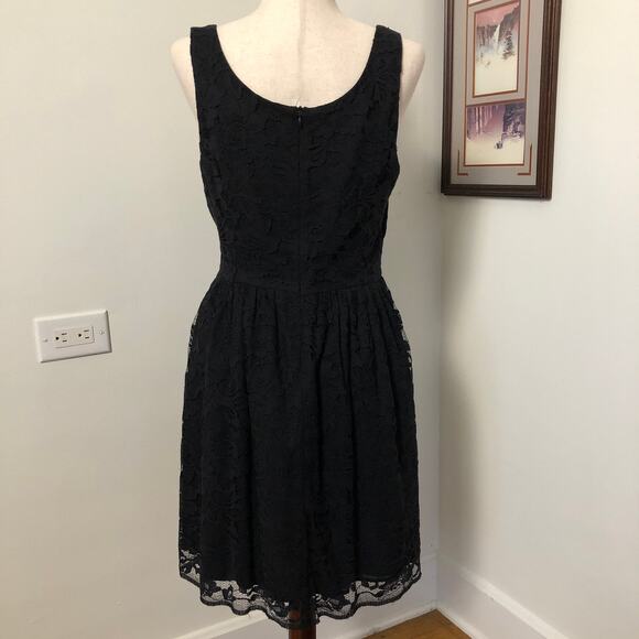 Aqua Black Lace Fit Flare Mini Dress Lined Made USA L Whimsigoth Holiday Party - Picture 4 of 8